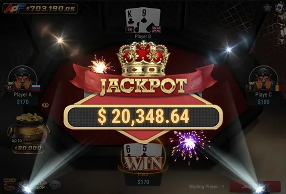 All-in or Fold table with the jackpot counter at $20,348.64