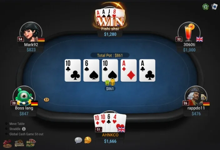 Showdown with a bad beat at a cash table